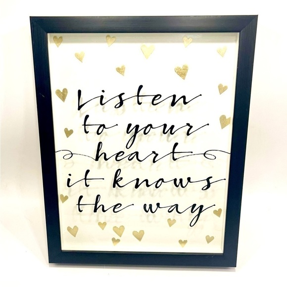 Unknown Other - Listen to your Heart Framed Wall Decor Shadow Box 13.5x11” Black Gold White